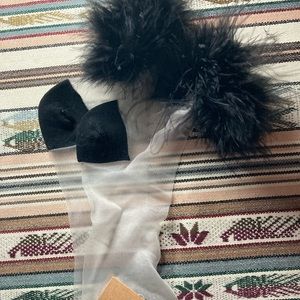 sheer fashion socks with black feathers